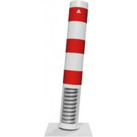 Kantelbare afschermpaal wit met rode strepen 1000 mm.