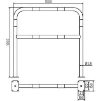 Stalen buis hoepel geel/zwart met dwarsbalk 48 mm. voor in beton 1000x1000 mm.