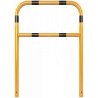 Veiligheidshek geel/zwart met dwarsbalk voor in beton 1400x1000 mm.