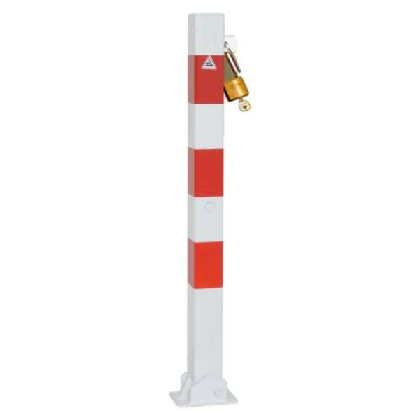Neerklapbare afzetpaal wit rood met voetplaat en hangslot 900 mm.
