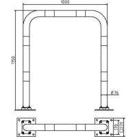 Anti stootbeugel geel/zwart met voetplaat flexibel 1150x1000 mm. 