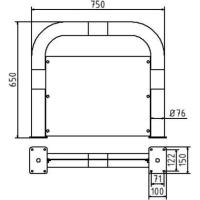 Valbeugel met onderrijbeveiliging 750 mm.