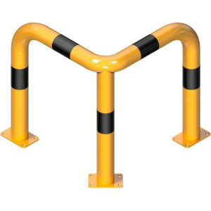 Anti stootbeugel geel/zwart 90° met voetplaat 650x600 mm.