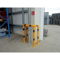 Anti stootbeugel geel/zwart 90° met voetplaat 650x600 mm.