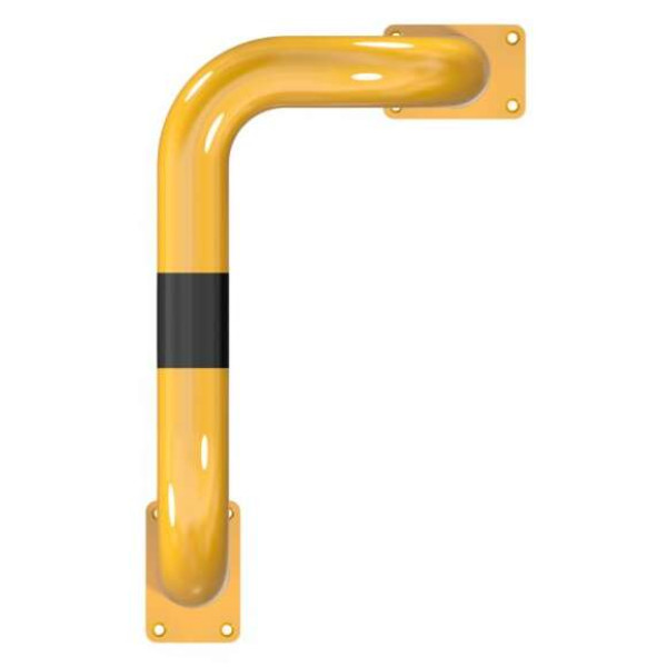 Anti stootbeugel enkel hoek geel/zwart met voetplaat 1150x600 mm. 