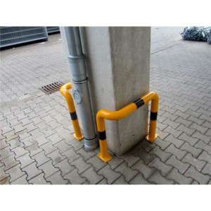 Anti stootbeugel enkel hoek geel/zwart beton 650x600 mm.
