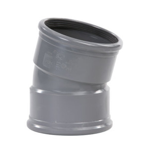 PVC BOCHT 15°, 2X MANCHET, GRIJS, KOMO,